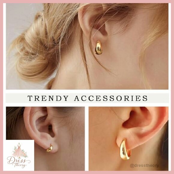 14K Gold Plated Hoop Earrings Set 10mm 14mm 17mm Hypoallergenic - Picture 7 of 8